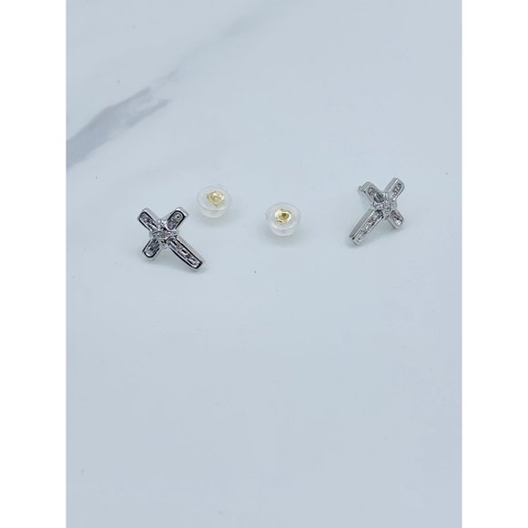 10k Gold earrings cross ❤️ White gold and diamonds❤️